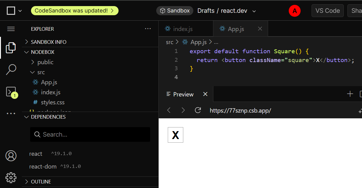 CodeSandbox com código inicial